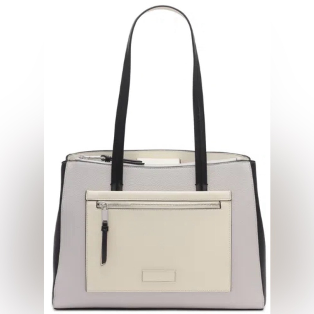Calvin Klein Hadley triple compartment purse. NWT. Dove, cream and black.